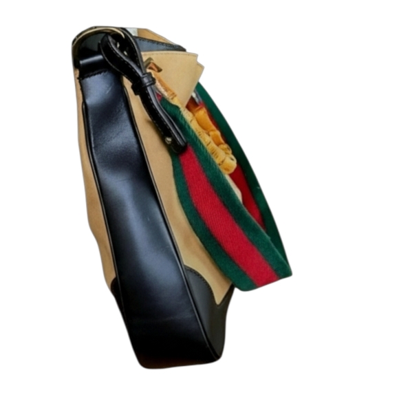 Vintage Gucci Sherry Web Bamboo Handle Two-Way Shoulder Hobo Bag - Picture 3 of 10